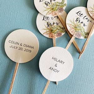 Let Love Grow Favor Tags sticks, Watch Me Grow, custom tags, reception favors, bridal shower, baby shower, succulent design, wood picks zdjęcie 2