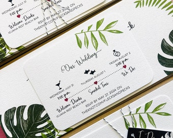 ADD ON Tropical Palm Hawaiian Wedding schedule card, printed wedding itinerary, schedule of events, destination wedding, guest welcome