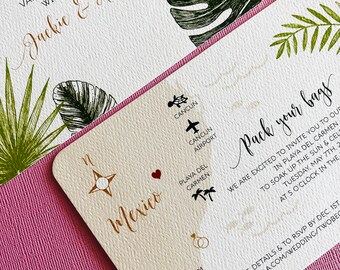 NEW Tropical Palm Mexico Wedding Map, save the date, invitation, Tulum, Cancun, Playa del Carmen, Conzumel, Yucatan, destination wedding