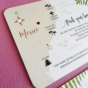 NEW Tropical Palm Mexico Wedding Map, save the date, invitation, Tulum, Cancun, Playa del Carmen, Conzumel, Yucatan, destination wedding image 2