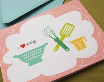 I love Cooking- single card, kitchen, foodie, hostess gift, housewarming