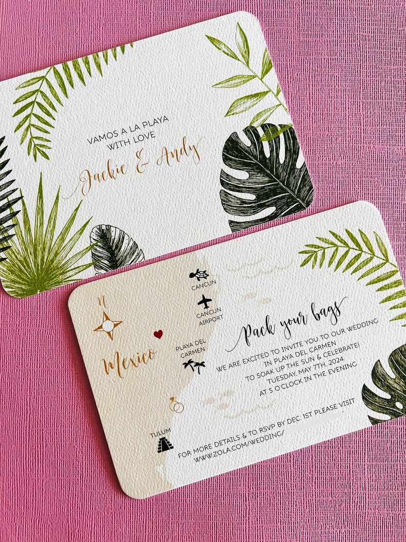 NEW Tropical Palm Mexico Wedding Map, save the date, invitation, Tulum, Cancun, Playa del Carmen, Conzumel, Yucatan, destination wedding image 4
