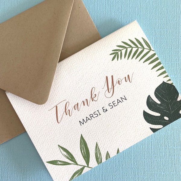 Palm Tropical Hawaiian personalized Thank You cards set, wedding stationery, notecards, destination wedding, gift, present