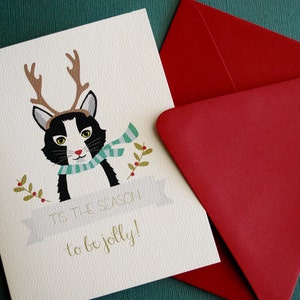 Bois de cervidé, carte de Noël de chat, carte de voeux simple, carte-cadeau, carte de note, amoureux des chats, cadeaux de vacances