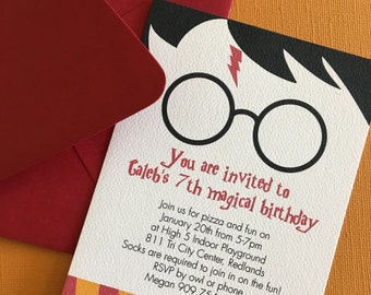 Harry Potter themed birthday party invitation, magic, witch, school of witchcraft, kids birthdays, printed invitations