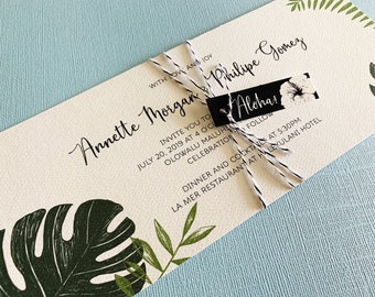 Set of 28 Palm Tropical Wedding invitations | modern, destination, beach, island, Hawaii, Maui, Oahu, Kauai, Jamaica, Puerto Rico, set