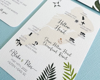 Palm Tropical Wedding invitation, modern, destination, Hilton Head beach, island, Key West, St. Lucia, Bali, Hawaii, Jamaica, Puerto Rico