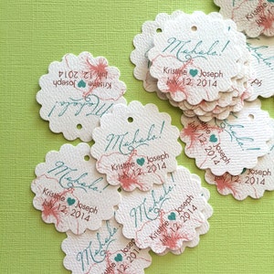 Hawaiian Party Favor Tags, custom tags, reception favors, bridal shower, destination wedding, luau party, mahalo, thank you