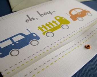 Oh Boy... baby shower or birth announcement, set of 10, cars, toy trucks, first birthday