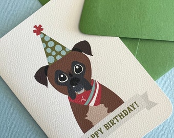 Happy birthday boxer dog  birthday greeting set of 6, party animal, dog lover, pets birthday, kids birthday cards, fun, party hat