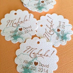 Hawaiian Party Favor Tags, custom tags, reception favors, bridal shower, destination wedding, luau party, mahalo, thank you