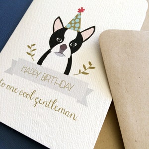 Cartão de felicitações de aniversário One Cool Gentleman, Boston Terrier