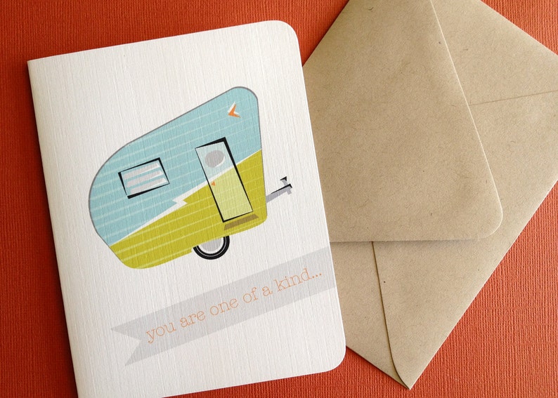 One of a Kind fathers day or dad birthday card, camping trailer, outdoors dad, unique image 1