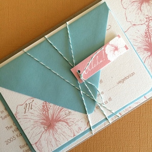 Vintage Hawaiian- invitation sample, teal and pink, destination wedding, tropical invitation, floral