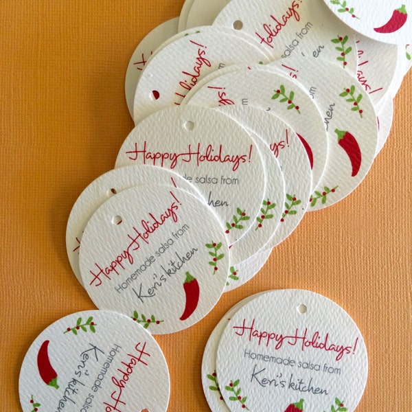 Salsa jar tags, sets of 20, holiday gifts, homemade gifts, hostess gifts