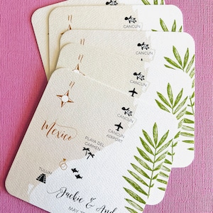 Cancun México Tropical porta-copos de papel personalizados, recepção de casamento, chá de panela, frente e verso, mapa de casamento, Cancun, Tulum, praia, bebida