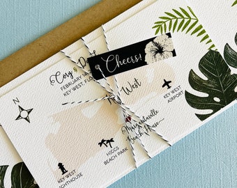 Set of 26 Palm Tropical Wedding invitation | modern, destination, beach, island, Key West Florida, set