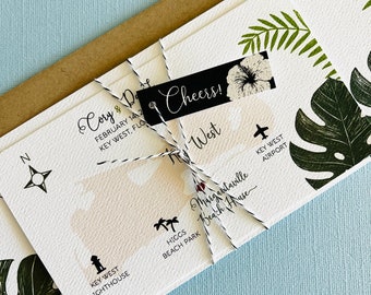 Palm Tropical Wedding invitation | modern, destination, beach, island, Key West Florida, Hawaii, Long Island, Jamaica, Puerto Rico, set