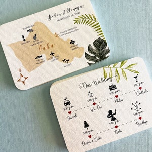 NEW Tropical Palm Hawaiian Wedding Map and Wedding Timeline card, Welcome Basket, Destination Wedding, Wedding Add-On image 2