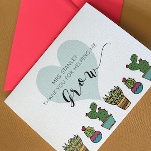 Merci de m'avoir aidé à grandir - carte de professeur personnalisée, appréciation de l'enseignant, cadeau étudiant, carte de voeux personnalisée, imprimée, amoureux des plantes