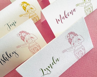 Vintage Hula Dancer Hawaiian place cards, escort cards, custom, hawaiian wedding, destination wedding, reception, luau party