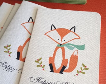 Holiday Fox - zestaw 6 świąteczne kartki, woodland, karty upominkowej, opiekuńczego, Boże Narodzenie, zima