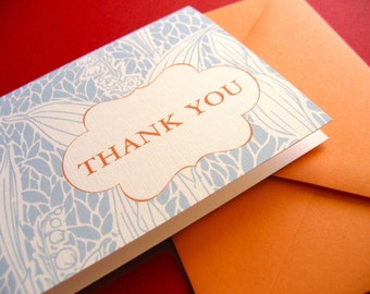 Thank You- orange and blue, grateful, housewarming gift, hostess gift, wholesale, bulk order, bridal shower cards