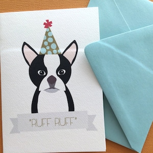 Ruff Ruff, Boston Terrier Geburtstagsgruß 6er-Set, Partytier, Hundeliebhaber, Haustiere Geburtstag, Kindergeburtstagskarten, Spaß, Partyhut