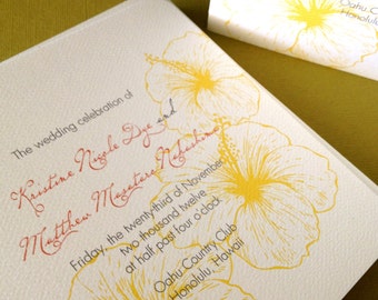 Vintage Hawaiian- wedding program deposit, destination wedding, tropical invitation, floral, for guests, wedding ceremony