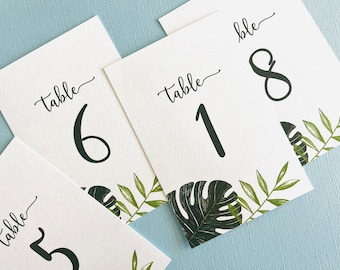 Tropical wedding table numbers, reception, destination wedding