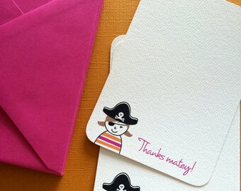 LIMITED Thanks Matey, pirate girl thank you cards, set of 8