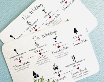Tropical Palm Hawaiian Wedding schedule card, printed wedding itinerary, schedule of events, destination wedding, guest welcome
