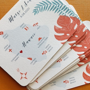 Tropical Hawaiian Island Save the Date, destination wedding announcement, engagement, Maui, Kauai, Oahu, Hawaii, Big Island, single side map