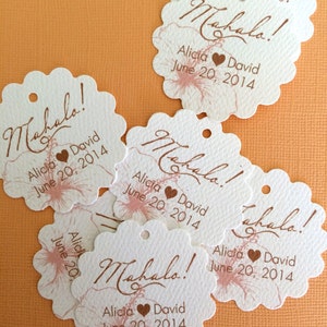 Hawaiian Party Favor Tags, custom tags, reception favors, bridal shower, destination wedding, luau party, mahalo, thank you