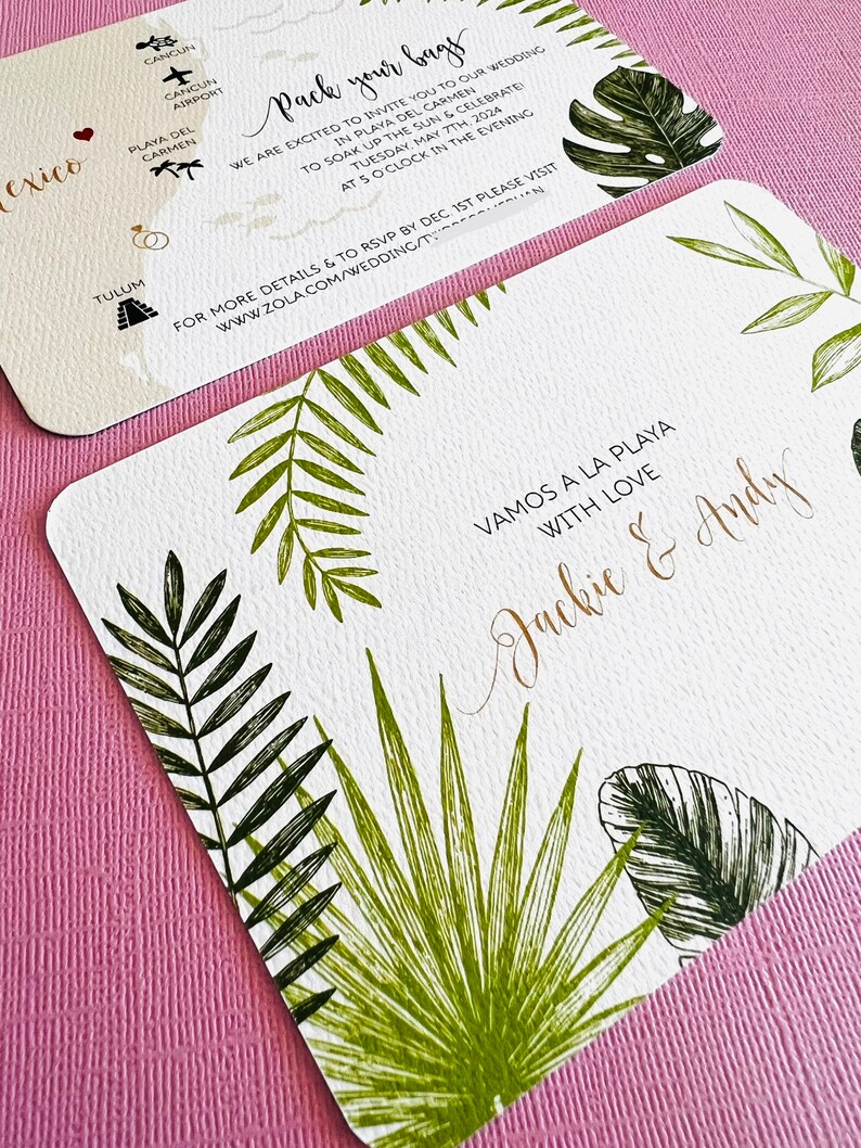NEW Tropical Palm Mexico Wedding Map, save the date, invitation, Tulum, Cancun, Playa del Carmen, Conzumel, Yucatan, destination wedding image 3