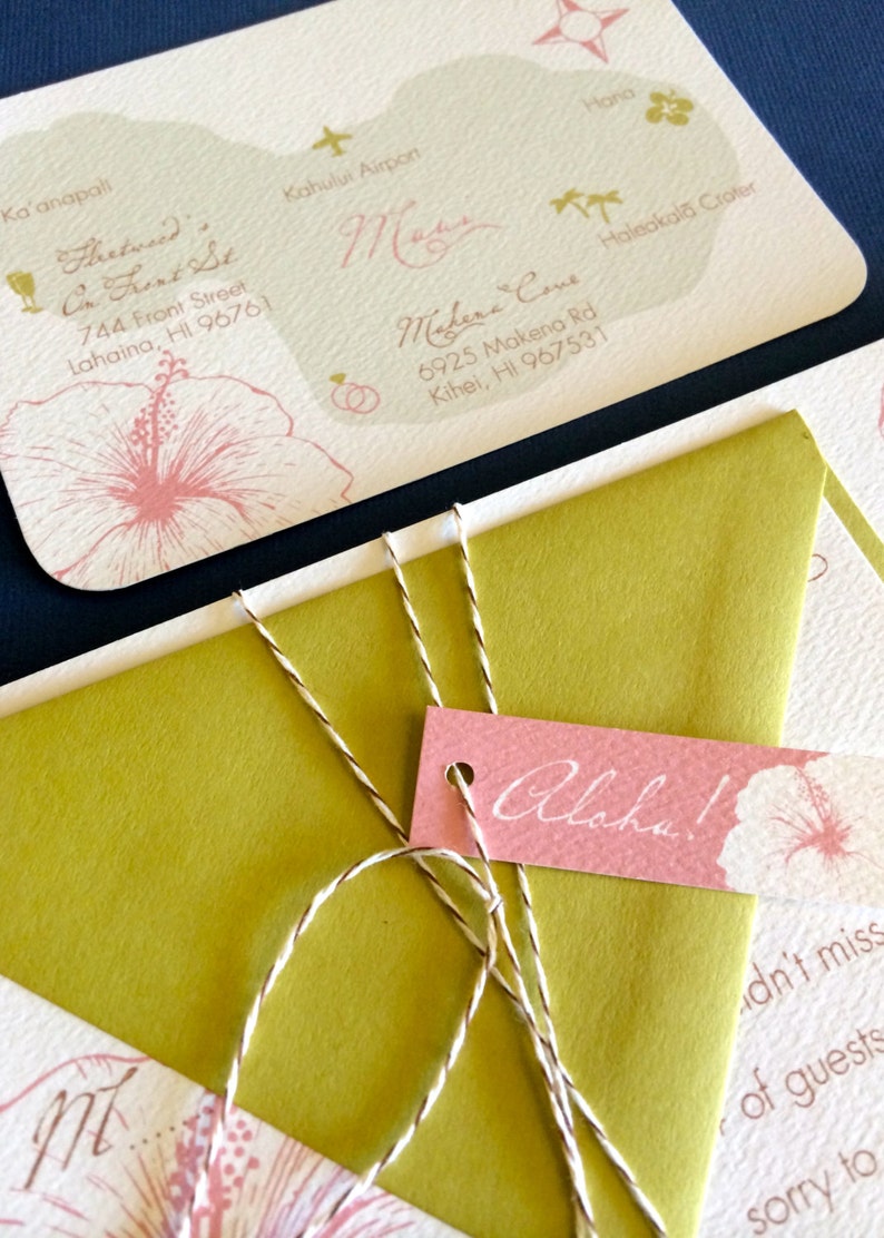 Vintage Hawaiian- Invitation Sample, Invitation Suite,, Chartreuse and ...