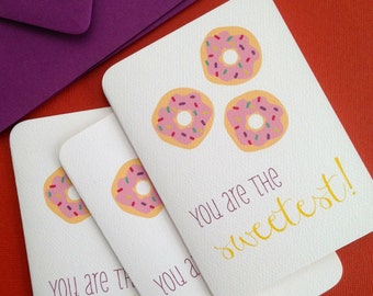 You are the Sweetest! set of cards, thank you, grateful, notecards, donuts, sweet, housewarming gift, hostess gift, wholesale, bulk order