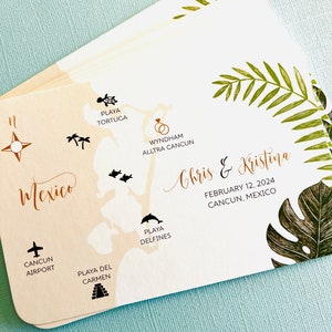 NEW Tropical Palm Mexico Wedding Map, save the date, invitation, Tulum, Cancun, Playa del Carmen, Conzumel, Yucatan, destination wedding image 8