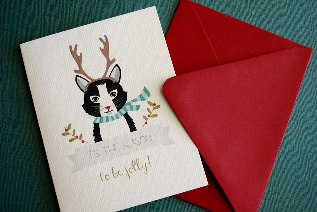 Antlers , Cat Christmas Greeting Set of 12, Gift Card, Notecard, Cat ...