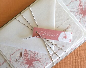 Vintage Hawaiian- set of 20, teal and pink, destination wedding, tropical invitation, floral