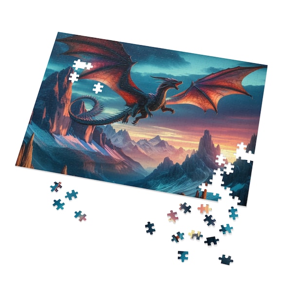 Colorful Dragon Flight Puzzle - 252, 500, 1000 Pieces - Beautiful Fantasy Scene - Perfect Gift in Metal Container