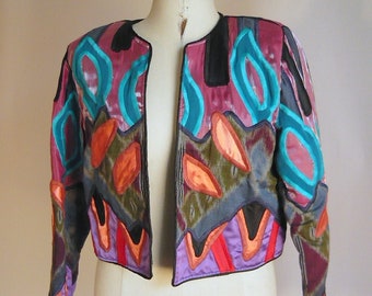 Vintage Judith ROBERTS Mardi Gras Jacket / Size 8 10 12 Medium / BOLD GORGEOUS Embroidered Patchwork Quilted  / Le Coleccion 1990s