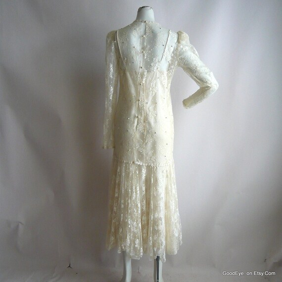 Vintage 80s Sheer White Lace Dress / Size small 4… - image 5