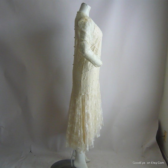 Vintage 80s Sheer White Lace Dress / Size small 4… - image 8