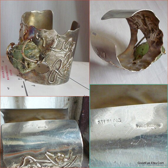 Vintage OOAK Brutalist Modernist Abstract Cuff Bracelet Signed REGGIE