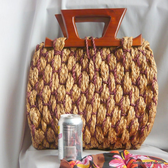 Giant Straw Handbag Vintage 1940s 50s / Large and… - image 3