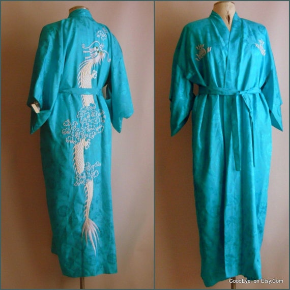 Vintage Kimono Robe Asian / FIRE BREATHING DRAGON… - image 1