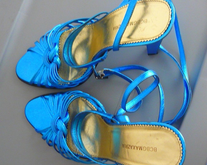 Pretty Metallic Blue Strappy Sandals High Heel Shoes / Size 8 - Etsy