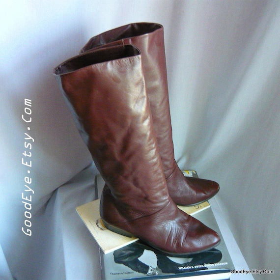 90s Brown Leather SLOUCH Knee Boots / Size 6 .5 W… - image 3