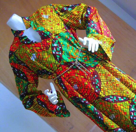 Vintage OPTIC Caftan Maxi Dress / medium size 10 1